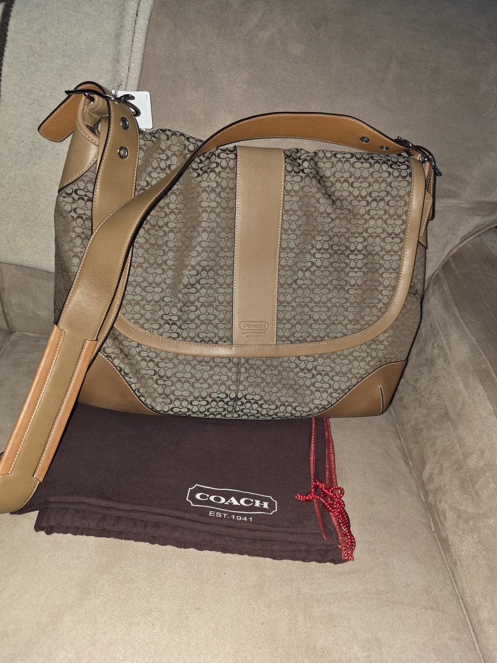 Coach Mini Signature Canvas Messenger Bag in Brown/Tan NWT